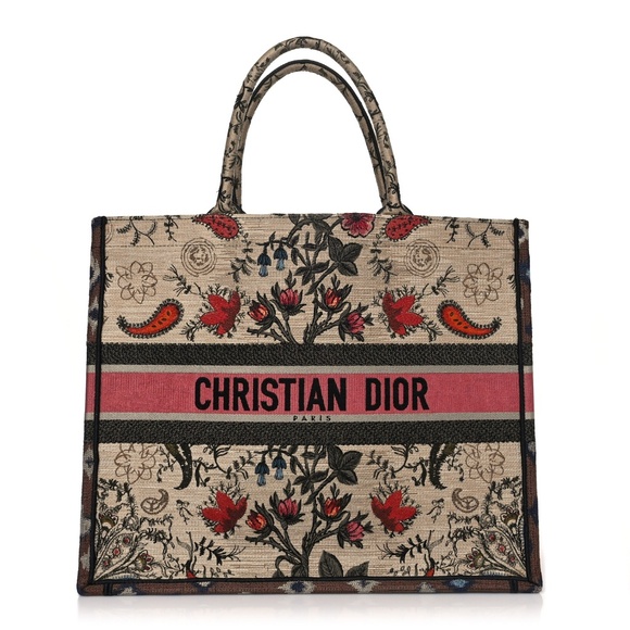 CHRISTIAN DIOR  Canvas Embroidered Large Broderie Dior Flowers Book Tote Multic - Picture 1 of 11